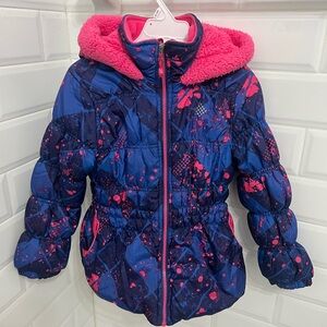 Jacket for a girl. Blue and Pink Hooded Puffer Jacket